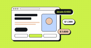 Ilustración de una página web con precios desde 650 dólares