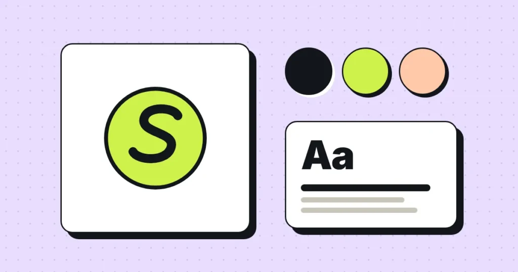 Ilustración de un logo, colores y tipografía de marca
