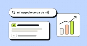 Ilustración de una búsqueda en Google y un gráfico que sube